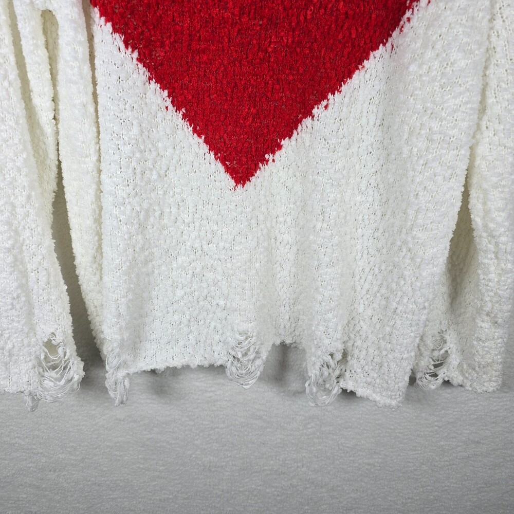 Mainstrip Sweater White Red Heart Distressed Grunge Size L - Picture 3 of 6